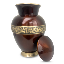 Load image into Gallery viewer, Large/Adult 220 Cubic Inch Royal Burnt Sienna Brass Funeral Cremation Urn for Ashes
