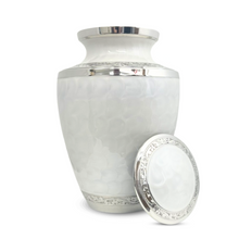 Load image into Gallery viewer, Large/Adult 220 Cubic Inch White Floral Brass Funeral Cremation Urn for Ashes
