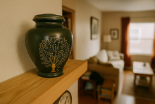 Load image into Gallery viewer, Large/Adult 200 Cubic Inch Vale Green Brass Funeral Cremation Urn for Ashes
