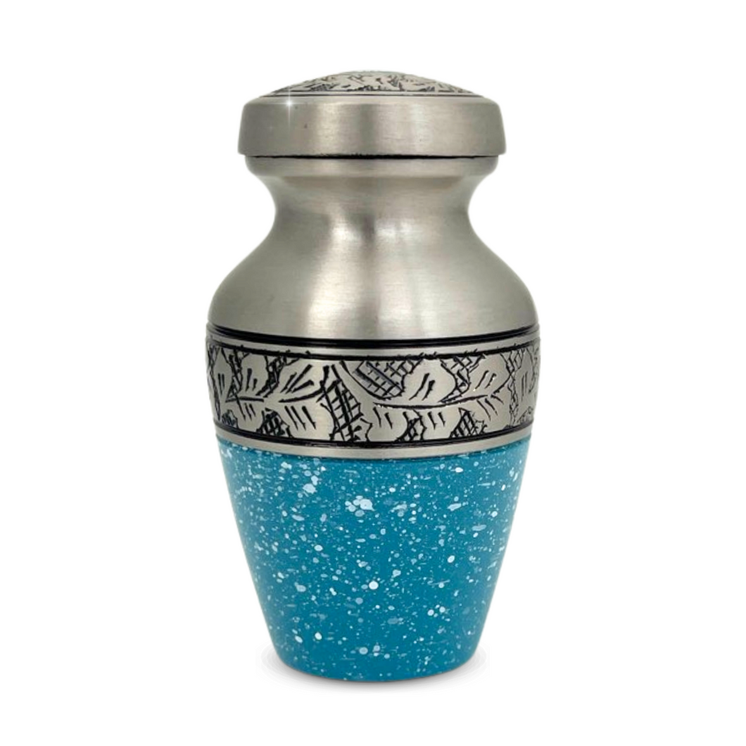 Small/Keepsake Azure Serenity Brass Funeral Cremation Urn for Ashes