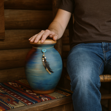 Load image into Gallery viewer, Large/Adult 200 Cubic Inches Raku Feathers Funeral Cremation Urn for Ashes
