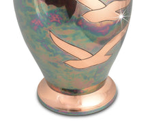 Load image into Gallery viewer, Large/Adult 220 Cubic Inches Gleaming Dove Brass Raku Cremation Urn for Ashes
