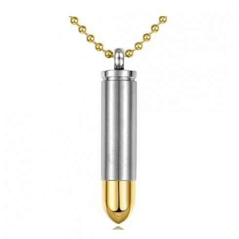 Gold Tipped Bullet Stainless Steel Pendant/Necklace Cremation Urn for Ashes
