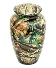 Load image into Gallery viewer, Large/Adult 220 Cubic Inches Camouflage Sportsman Brass Cremation Urn for Ashes
