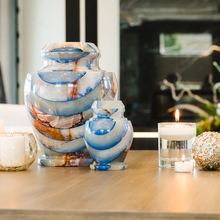 Load image into Gallery viewer, Large/Adult 220 Cubic Inch Blue Carpel Onyx Funeral Cremation Urn for Ashes
