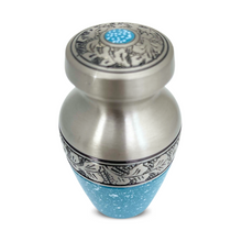 Load image into Gallery viewer, Small/Keepsake Azure Serenity Brass Funeral Cremation Urn for Ashes
