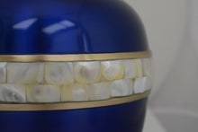 Load image into Gallery viewer, Large/Adult 220 Cubic Inches Blue Mother of Pearl Brass Cremation Urn for Ashes
