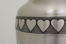 Load image into Gallery viewer, Large/Adult 228 Cubic Inches Pewter Ring of Hearts Brass Cremation Urn for Ashes
