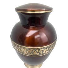 Load image into Gallery viewer, Large/Adult 220 Cubic Inch Royal Burnt Sienna Brass Funeral Cremation Urn for Ashes
