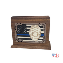 Load image into Gallery viewer, Large/Adult 210 Cubic Inches 3D Art Fallen Officer Wooden Funeral Cremation Urn for Ashes
