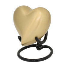 Load image into Gallery viewer, Small/Keepsake 3 Cubic Inch Brass Heart on Stand  Cremation Urn for Ashes

