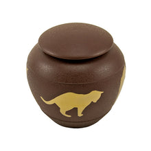 Load image into Gallery viewer, Small/Keepsake Brown Brass Silhouette Cat Cremation Urn, 30 cubic inches
