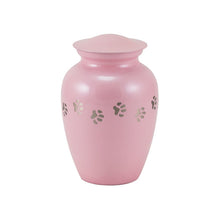 Load image into Gallery viewer, At Peace Memorials Small 85 Cubic Inches Classic Paws Pearl Pink Pet Cremation Urn
