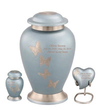 Load image into Gallery viewer, Small/Keepsake 5 Cubic Inches Heart Flora Blue Butterfly Brass Funeral Cremation Urn
