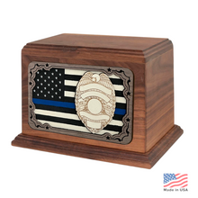 Load image into Gallery viewer, Large/Adult 210 Cubic Inches 3D Art Fallen Officer Wooden Funeral Cremation Urn for Ashes
