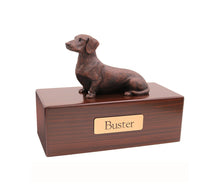 Load image into Gallery viewer, Bronze Dachshund Walnut Base Pet Cremation Urn w/ Figurine
