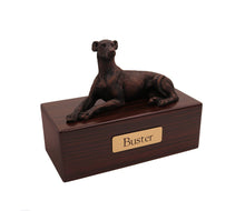 Load image into Gallery viewer, Bronze Greyhound/Whippet Walnut Base Pet Cremation Urn w/ Figurine in 5 diff base sizes
