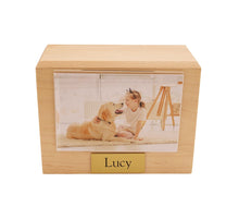 Load image into Gallery viewer, X-Large 145 Cubic Inches Maple Pet Photo Urn for Ashes with Engravable Nameplate
