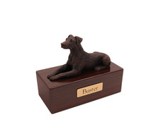 Load image into Gallery viewer, Bronze Doberman Ears Down Walnut Base Pet Cremation Urn w/ Figurine in 5 diff base sizes

