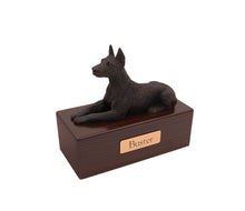 Load image into Gallery viewer, Bronze Doberman Ears Up Walnut Pet Cremation Urn in 5 diff base sizes
