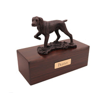 Load image into Gallery viewer, Bronze Pointer Pet Cremation Urn in 5 Diff Walnut Base Sizes
