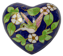 Load image into Gallery viewer, Small/Keepsake 2.5 Cubic Inches Cloisonne Hummingbird Blue Heart Cremation Urn for Ashes
