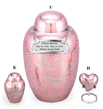 Load image into Gallery viewer, Small/Keepsake 5 Cubic Inches Ethnic Heart Dome Top Wings to Eternity-Pink Brass Funeral Cremation Urn
