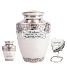 Load image into Gallery viewer, Small/Keepsake 5 Cubic Inches Heart Sparta Pearl White Brass Funeral Cremation Urn
