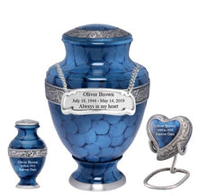 Load image into Gallery viewer, Small/Keepsake 5 Cubic Inches Heart Serene Midnight Iris Brass Funeral Cremation Urn

