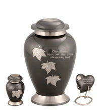 Load image into Gallery viewer, Small/Keepsake 5 Cubic Inches Heart Flora Autumnal Leaf Brass Funeral Cremation Urn
