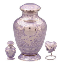 Load image into Gallery viewer, Small/Keepsake 5 Cubic Inches Heart Sheen Purple Rose Brass Funeral Cremation Urn
