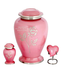 Load image into Gallery viewer, Small/Keepsake 4 Cubic Inches Flora Pink Pearl Rose Brass Funeral Cremation Urn
