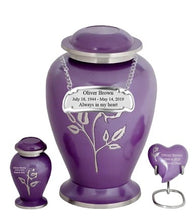 Load image into Gallery viewer, Large/Adult 200 Cubic Inches Flora Purple Pearl Rose Brass Funeral Cremation Urn
