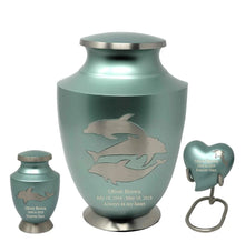 Load image into Gallery viewer, Large/Adult 200 Cubic Inches Solace Dolphin Family Brass Funeral Cremation Urn
