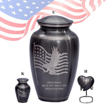 Load image into Gallery viewer, Large/Adult 220 Cubic Inches Military Honor and Glory Flag Brass Funeral Cremation Urn
