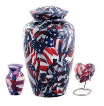 Load image into Gallery viewer, Large/Adult 220 Cubic Inches Military American Flag Wrapped Brass Funeral Cremation Urn

