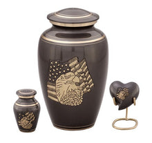 Load image into Gallery viewer, Large/Adult 220 Cubic Inches Military American Eagle &amp; Flag Brass Funeral Cremation Urn

