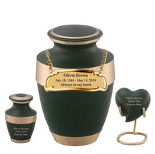 Load image into Gallery viewer, Small/Keepsake 4 Cubic Inches Sparta Green Brass Funeral Cremation Urn

