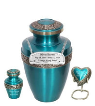 Load image into Gallery viewer, Small/Keepsake 4 Cubic Inches Apollo Teal Brass Funeral Cremation Urn
