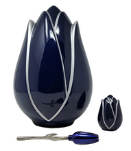 Load image into Gallery viewer, Small/Keepsake 4 Cubic Inches Blue Tulip Fiberglass Funeral Cremation Urn

