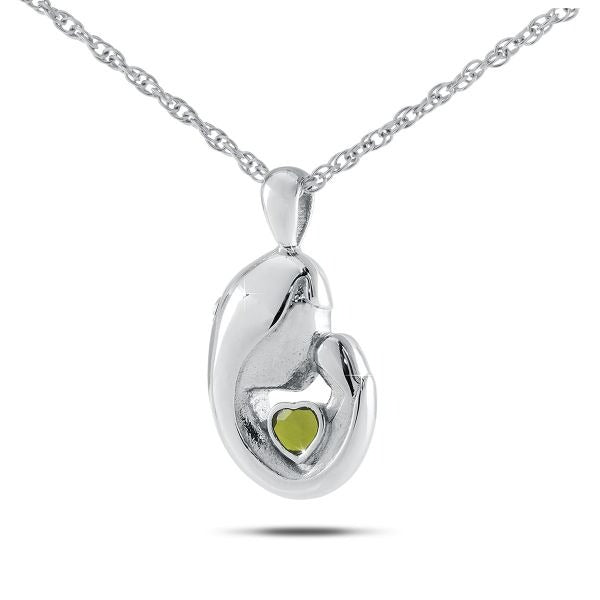 Mother's Love August w/ Peridot Silver Pendant/Necklace Cremation Urn for Ashes