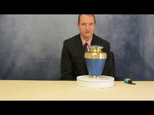 Load image into Gallery viewer, Large/Adult 200 Cubic Inch Blue Floral Brass Funeral Cremation Urn for Ashes
