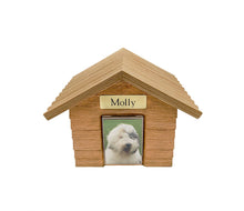 Load image into Gallery viewer, Small 45 Cubic Inches Oak Doghouse Urn for Ashes with Engravable Nameplate
