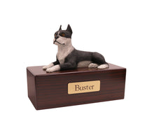 Load image into Gallery viewer, Bronze Boston Terrier Walnut Pet Cremation Urn w/ Figurine
