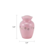 Load image into Gallery viewer, At Peace Memorials 40 Cubic Inches Extra Small Classic Paws Pearl Pink Pet Cremation Urn
