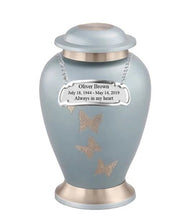 Load image into Gallery viewer, Large/Adult 200 Cubic Inches Flora Blue Butterfly Brass Funeral Cremation Urn
