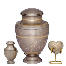 Load image into Gallery viewer, Small/Keepsake 5 Cubic Inches Heart Serene Empire Platinum Brass Funeral Cremation Urn
