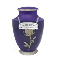 Load image into Gallery viewer, Large/Adult 200 Cubic Inches Solace Purple Eternal Rose Brass Funeral Cremation Urn
