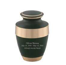 Load image into Gallery viewer, Large/Adult 200 Cubic Inches Sparta Green Brass Funeral Cremation Urn
