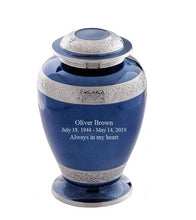Load image into Gallery viewer, Large/Adult 200 Cubic Inches Sheen Palatinate Blue Brass Funeral Cremation Urn
